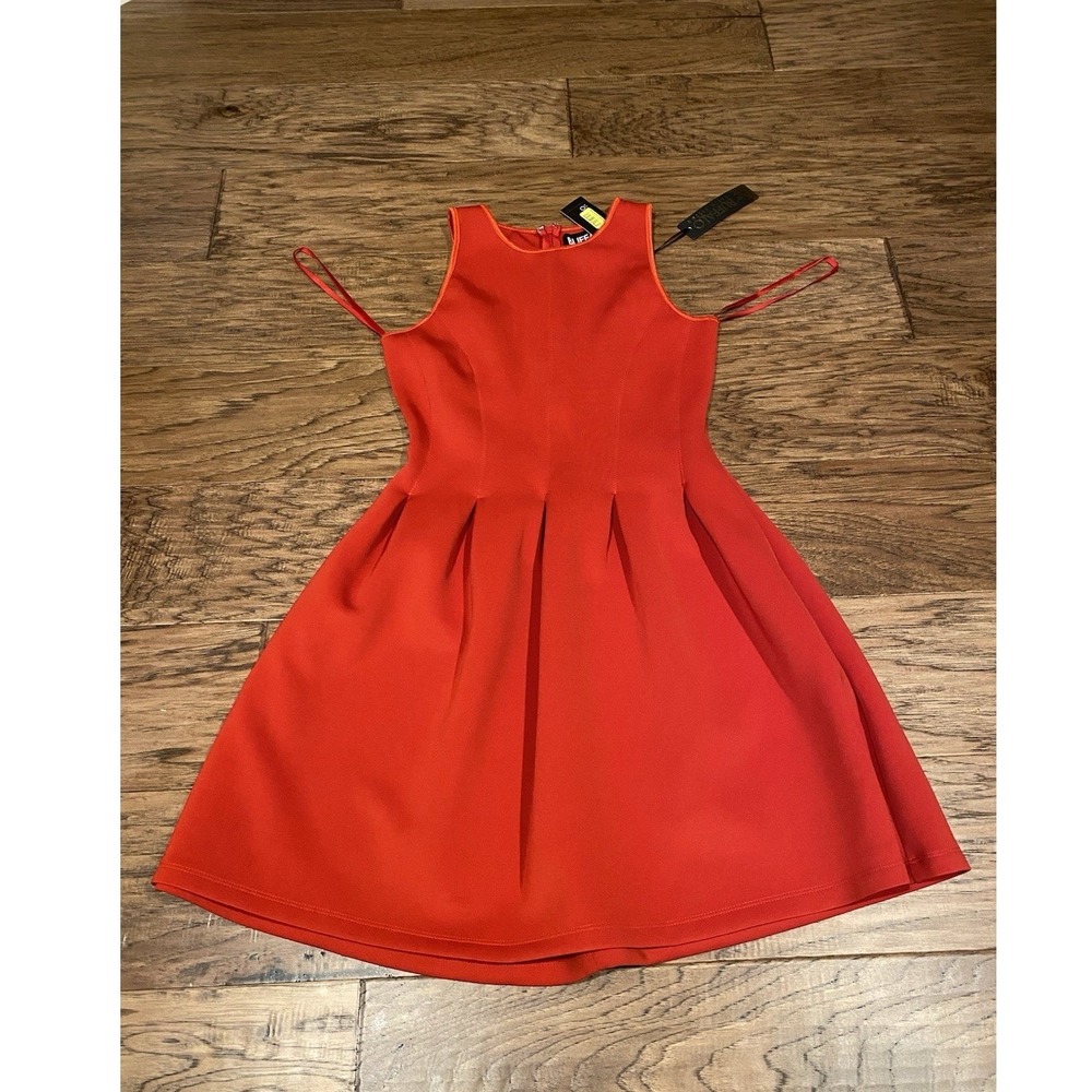 Buffalo David Bitton Red Kolander Fit and Flare Scuba Dress KD3047 Womens Medium